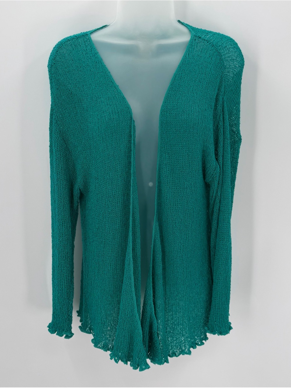 Kaktus Cardigan Sweater Women’s L/XL Teal Blue-green Open Knit Draped Front NWT